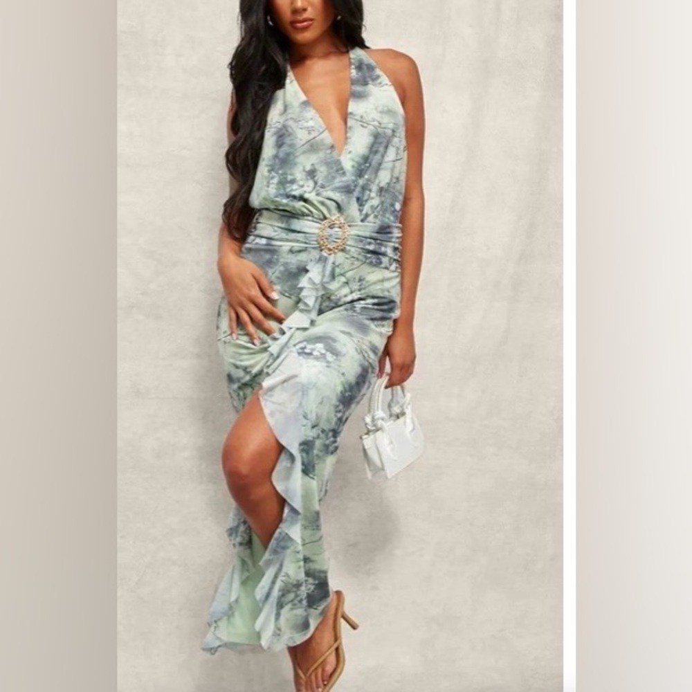 Elegant Tie-Dye Halter Maxi Dress